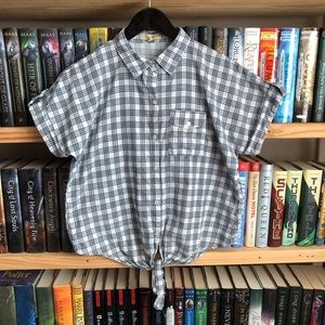 White and Blue Checkered Plaid Button Up Shirt